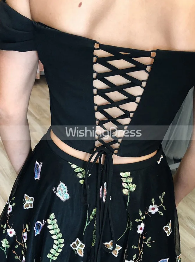 Two Piece Short Prom Dresses,Off the Shoulder Print Homecoming Dress,HC00210