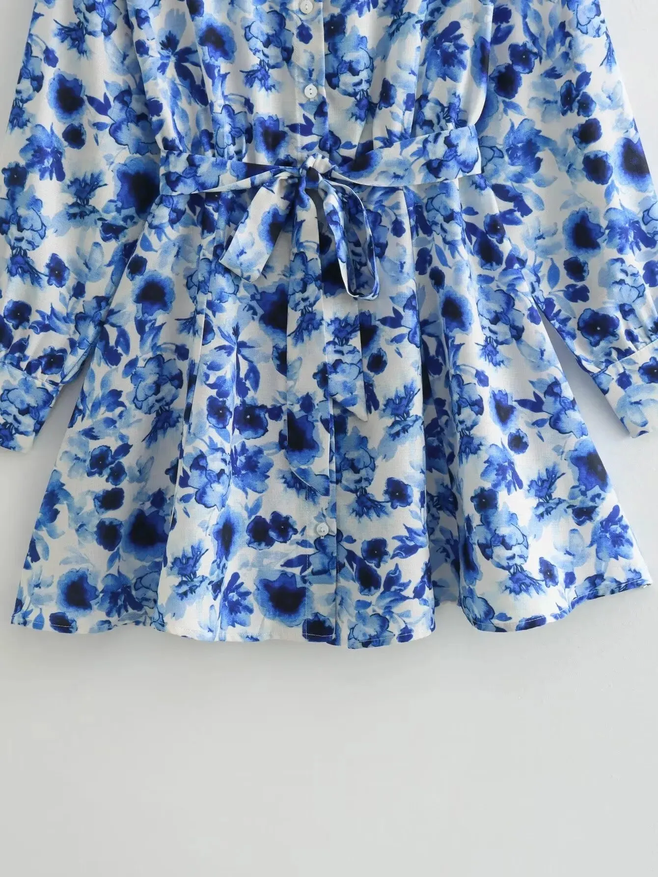 Women's 2024 Summer New Leisure Vacation Style Waist Lace up Shirt Short Skirt Mini Dress