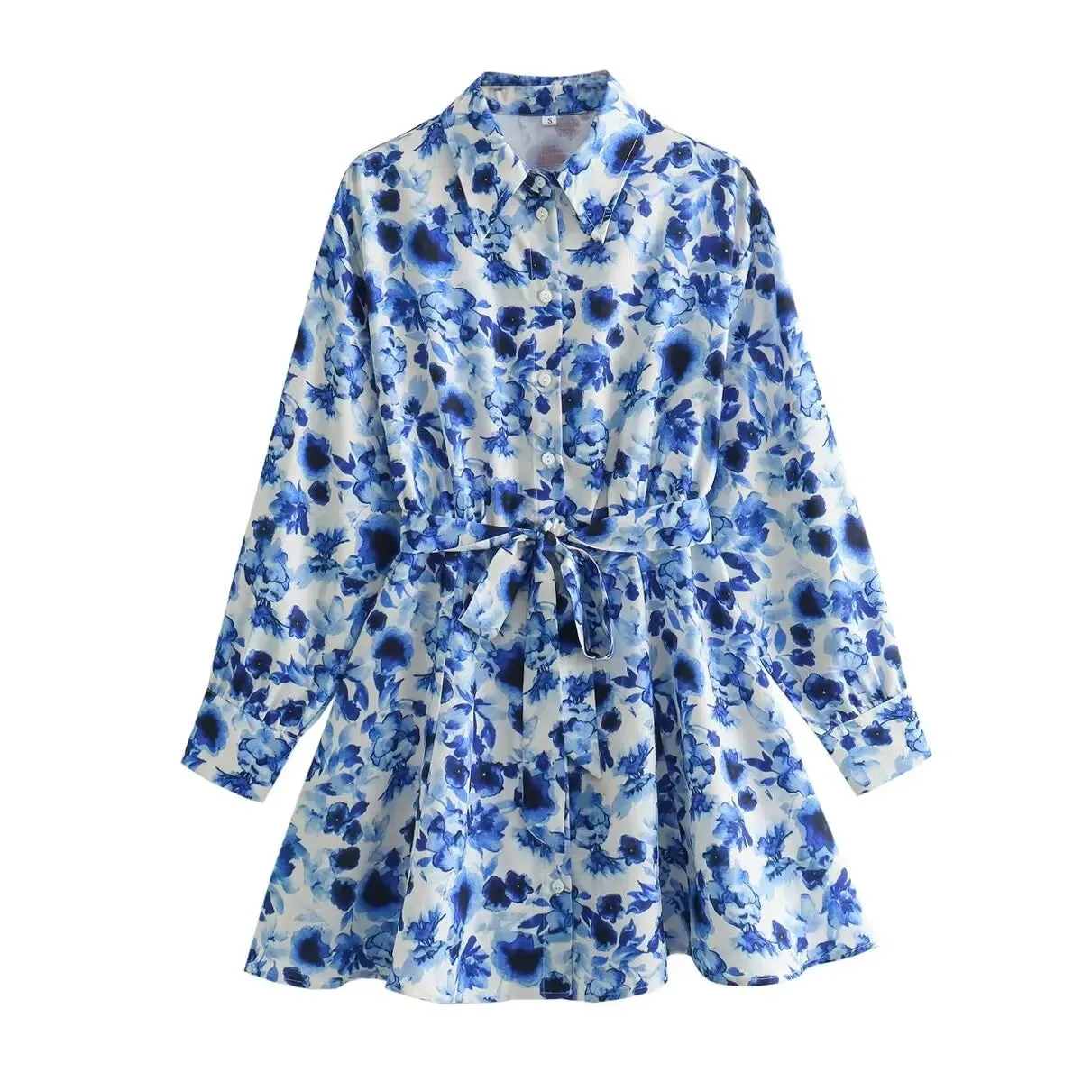 Women's 2024 Summer New Leisure Vacation Style Waist Lace up Shirt Short Skirt Mini Dress